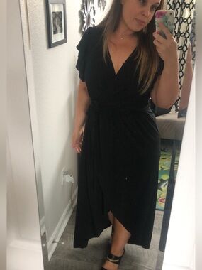 FAB’RIK Black Wrap Hi Lo Dress with Flutter Sleeves